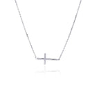 Silver 925 Rhodium Plated Sideways Cross Necklace - BGP00492 | Silver Palace Inc.