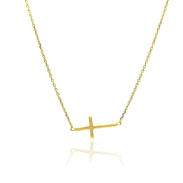 Silver 925 Gold Plated Sideways Cross Necklace - BGP00493 | Silver Palace Inc.