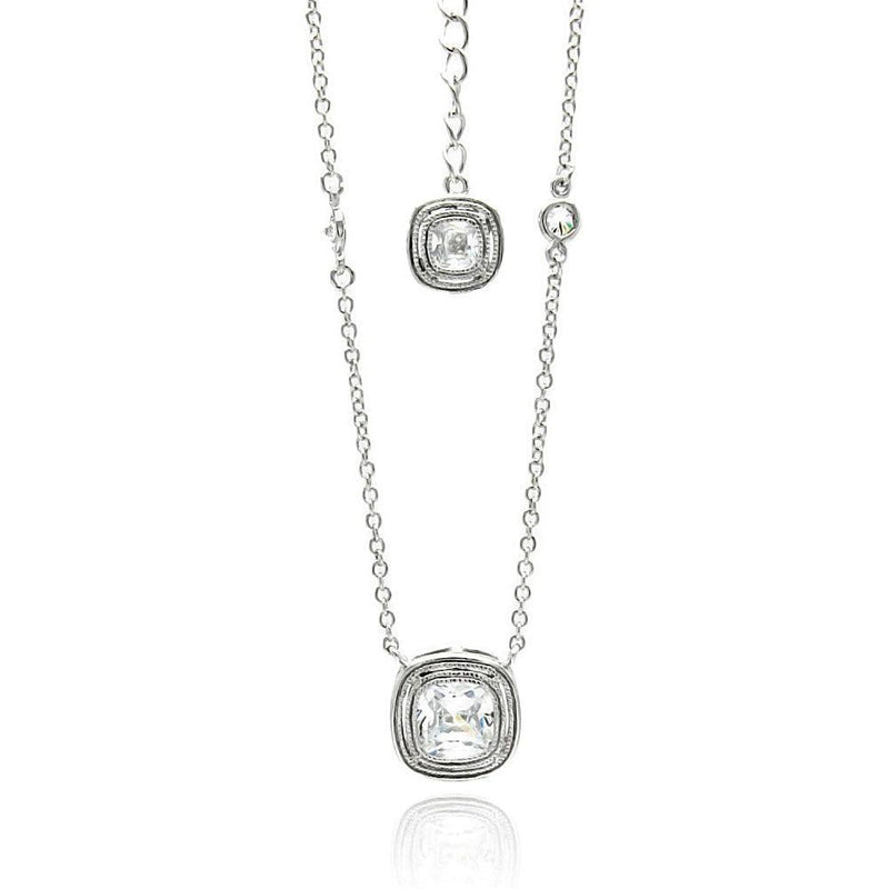 Silver 925 Rhodium Plated Double Square CZ Necklace - BGP00494 | Silver Palace Inc.