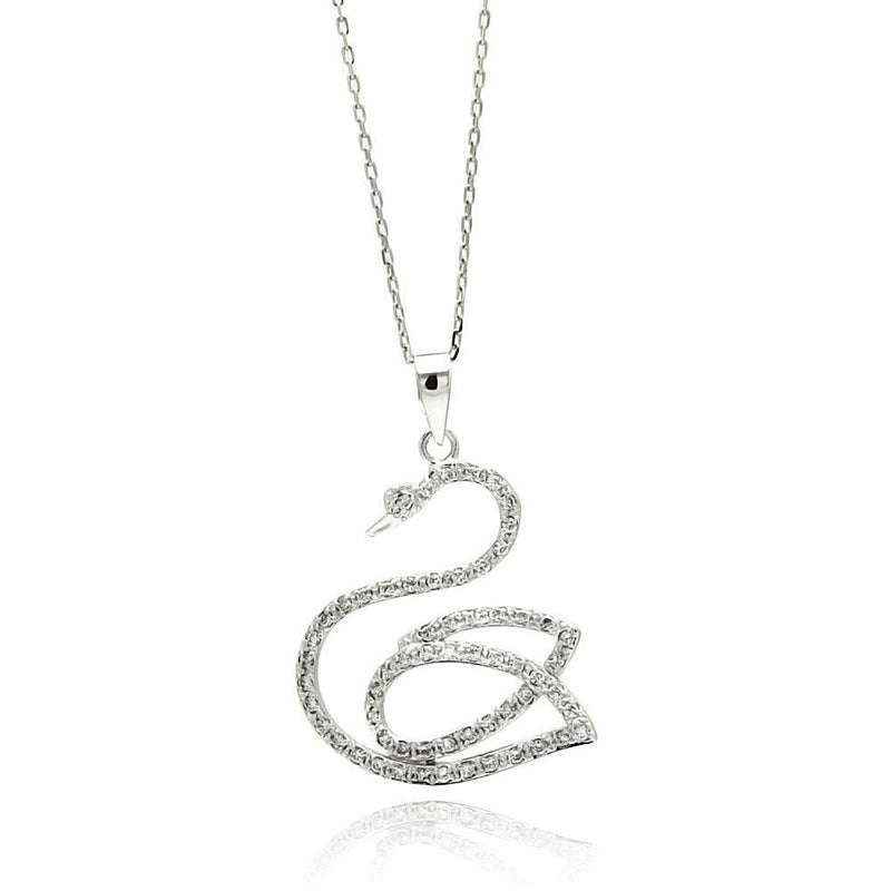 Silver 925 Rhodium Plated Open Swan CZ Necklace - BGP00510 | Silver Palace Inc.