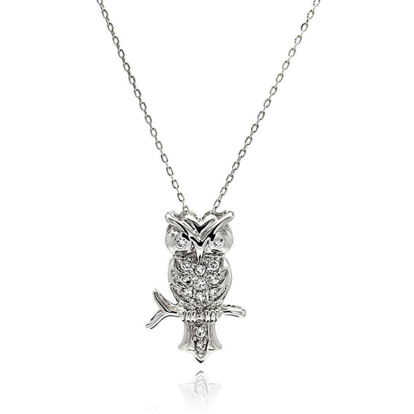 Silver 925 Rhodium Plated Owl CZ Necklace - BGP00512 | Silver Palace Inc.
