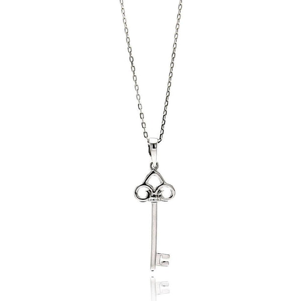 Silver 925 Rhodium Plated Open Key CZ Necklace - BGP00518 | Silver Palace Inc.