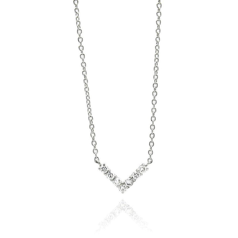 Silver 925 Rhodium Plated V CZ Necklace - BGP00529 | Silver Palace Inc.