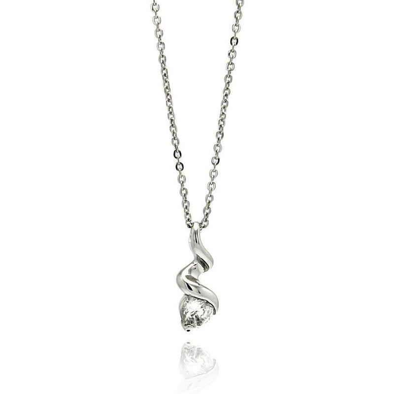 Silver 925 Rhodium Plated Wave CZ Necklace - BGP00534 | Silver Palace Inc.