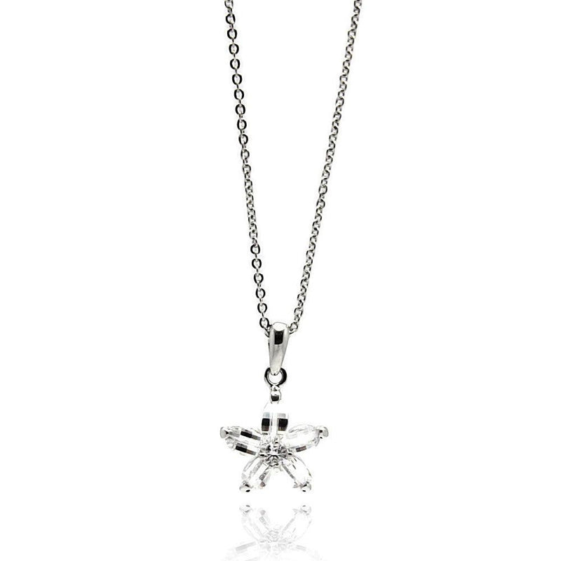 Closeout-Silver 925 Rhodium Plated Flower Design CZ Necklace - BGP00535 | Silver Palace Inc.