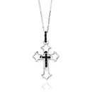 Silver 925 Rhodium Plated Open Cross Black and Clear CZ Necklace - BGP00547 | Silver Palace Inc.