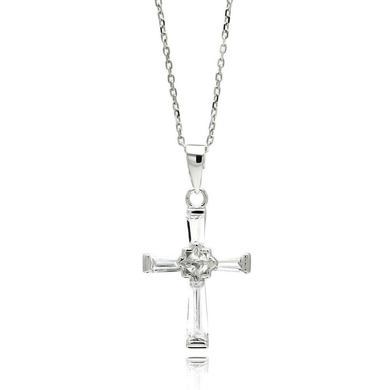 Silver 925 Rhodium Plated Cross CZ Necklace - BGP00549 | Silver Palace Inc.