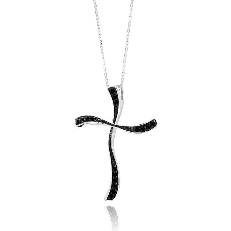 Silver 925 Rhodium Plated Black Cross CZ Necklace - BGP00551 | Silver Palace Inc.