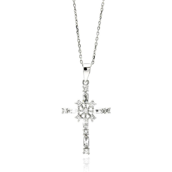 Silver 925 Rhodium Plated Cross CZ Necklace - BGP00554 | Silver Palace Inc.