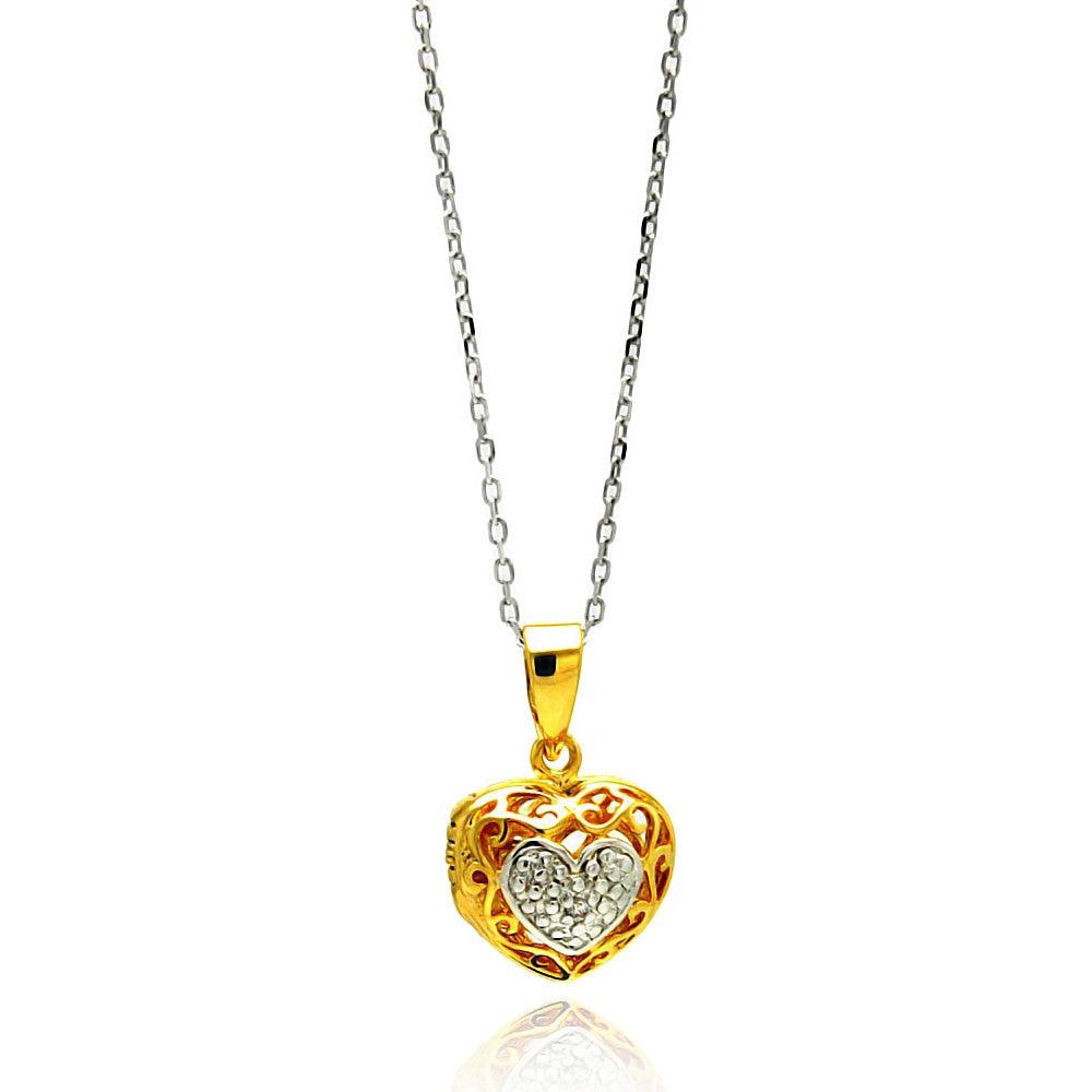 Silver 925 Gold Plated Heart CZ Necklace - BGP00558 | Silver Palace Inc.