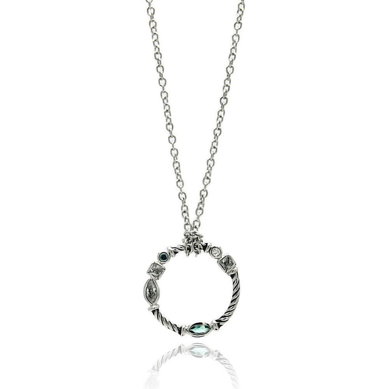Silver 925 Rhodium Plated Open Circle Braided CZ Necklace - BGP00560 | Silver Palace Inc.