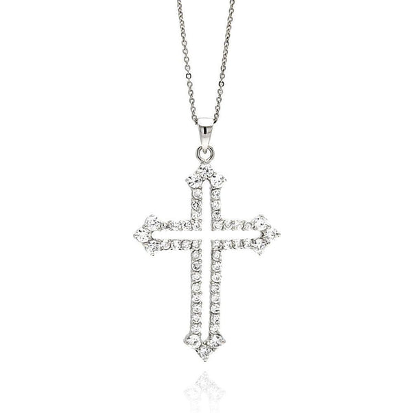 Silver 925 Rhodium Plated Open Cross CZ Necklace - BGP00563 | Silver Palace Inc.
