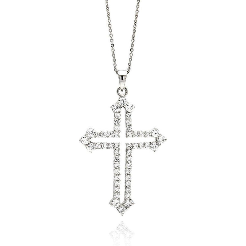 Silver 925 Rhodium Plated Open Cross CZ Necklace - BGP00563 | Silver Palace Inc.