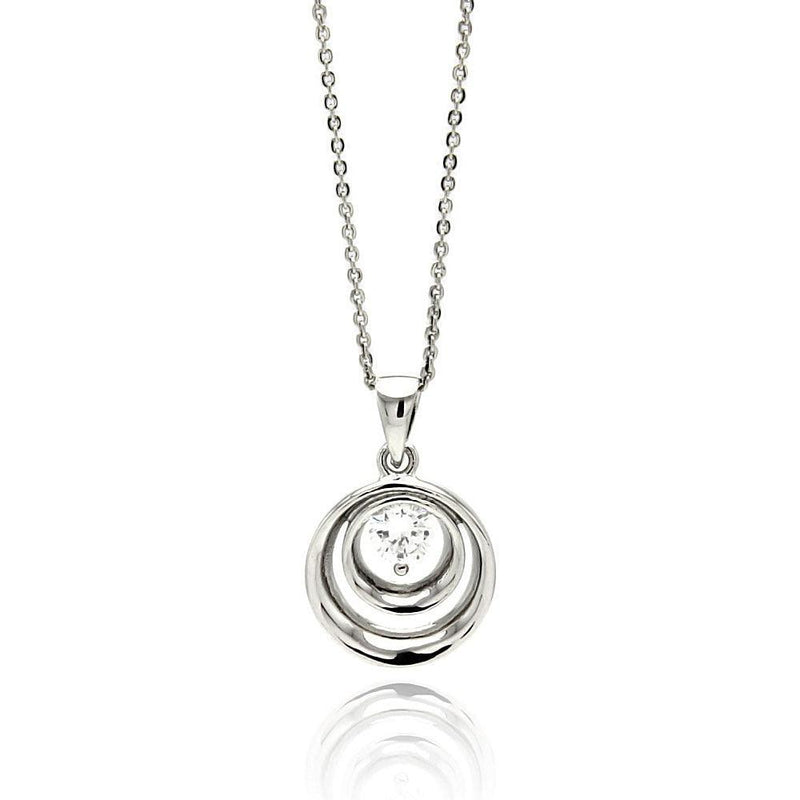 Silver 925 Rhodium Plated Double Open Circle Center CZ Necklace - BGP00567 | Silver Palace Inc.