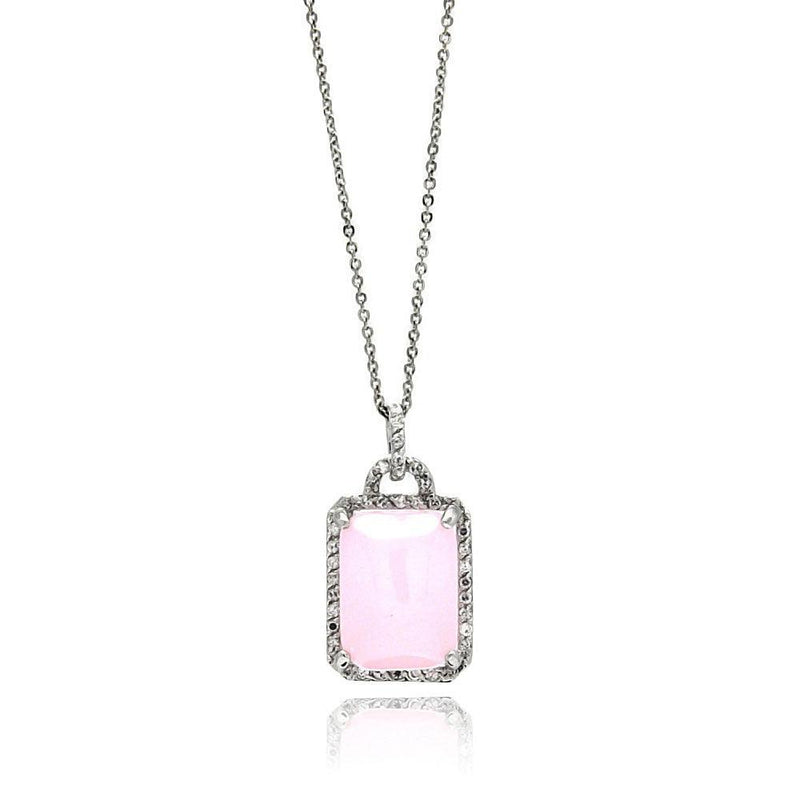 Closeout-Silver 925 Rhodium Plated Pink Square CZ Necklace - BGP00571 | Silver Palace Inc.