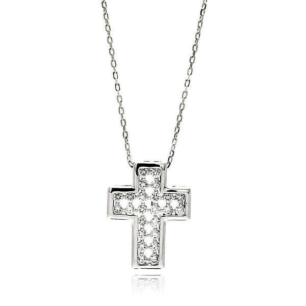 Silver 925 Rhodium Plated Cross CZ Inlay Necklace - BGP00582 | Silver Palace Inc.