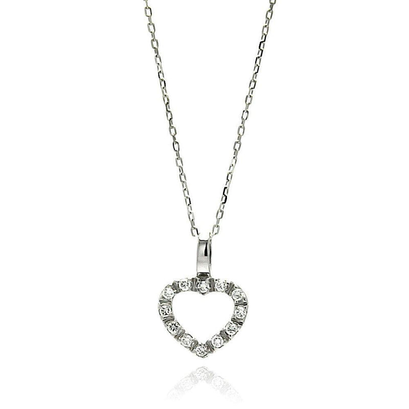 Silver 925 Rhodium Plated Open Heart CZ Necklace - BGP00586 | Silver Palace Inc.