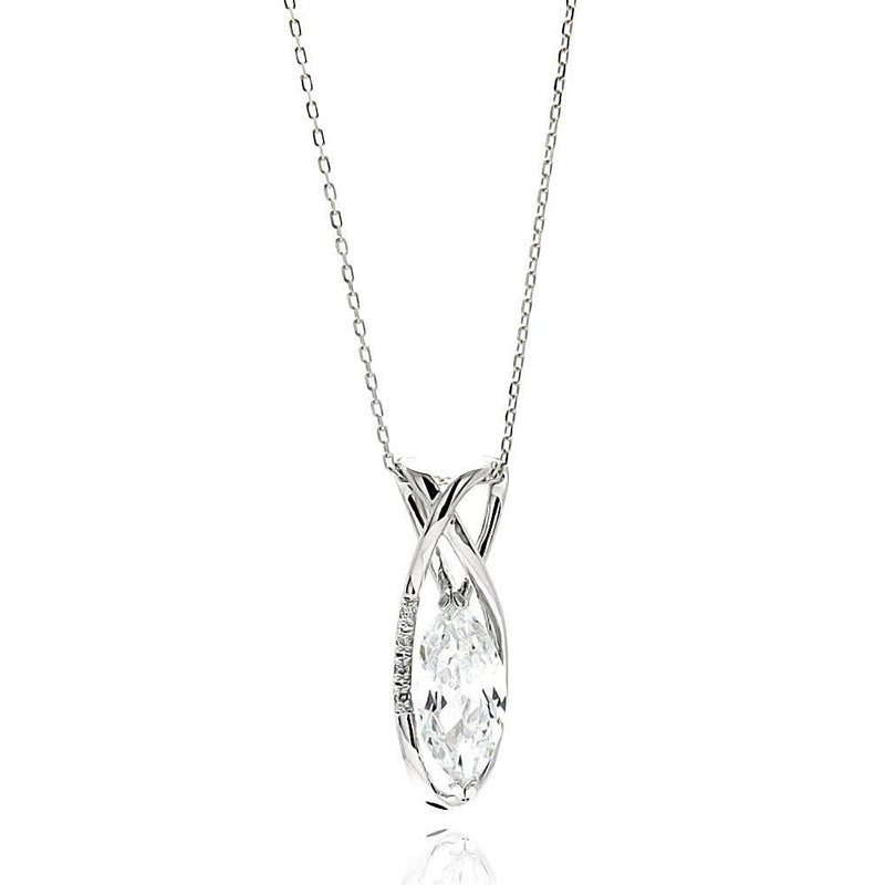 Silver 925 Rhodium Plated Open Teardrop CZ Necklace - BGP00587 | Silver Palace Inc.