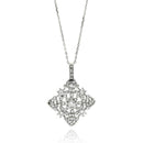 Closeout-Silver 925 Rhodium Plated Open Square Filigree CZ Necklace - BGP00594 | Silver Palace Inc.