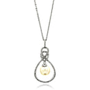 Silver 925 Rhodium Plated Open Teardrop CZ Center Pearl Necklace - BGP00600 | Silver Palace Inc.