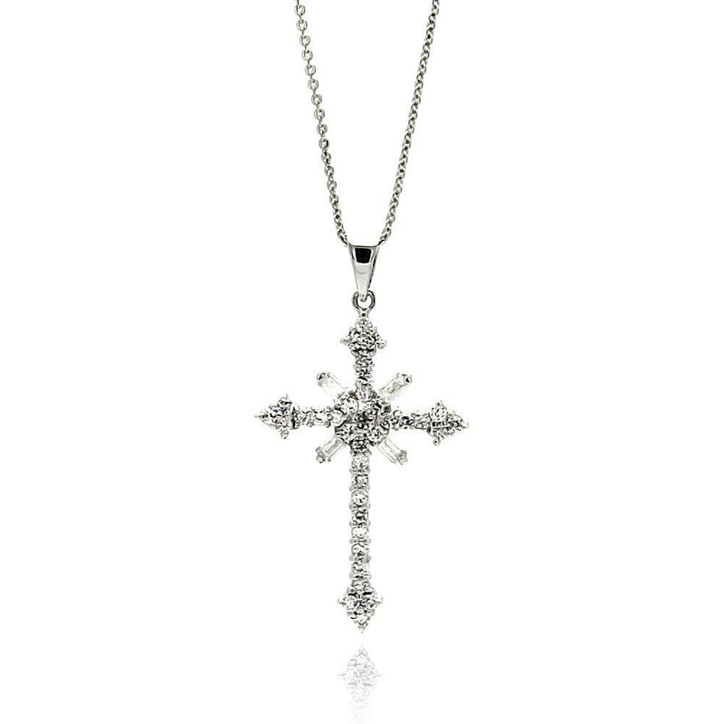Silver 925 Rhodium Plated Cross CZ Necklace - BGP00604 | Silver Palace Inc.