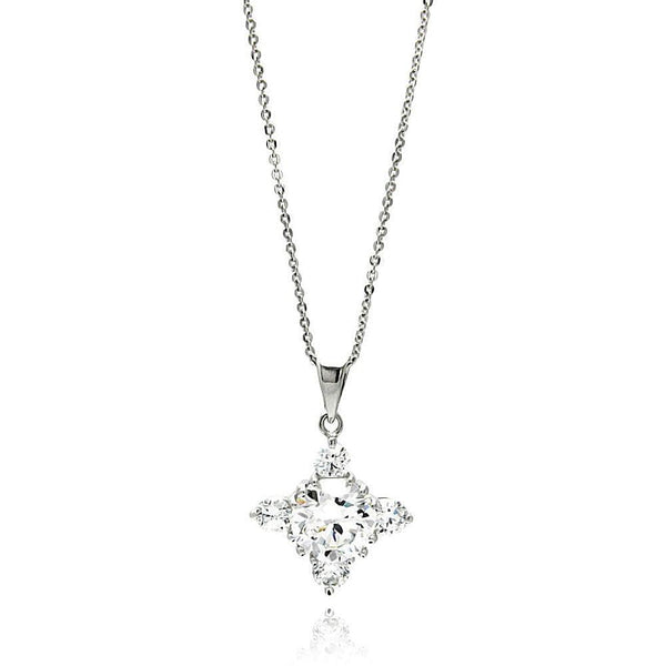 Silver 925 Rhodium Plated Cross CZ Necklace - BGP00606 | Silver Palace Inc.