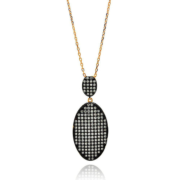 Closeout-Silver 925 Rose Gold and Black Plated Graduated Oval Black and Clear CZ Necklace - BGP00607 | Silver Palace Inc.