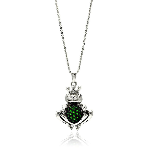 Silver 925 Rhodium Plated Center Green Frog CZ Necklace - BGP00610 | Silver Palace Inc.