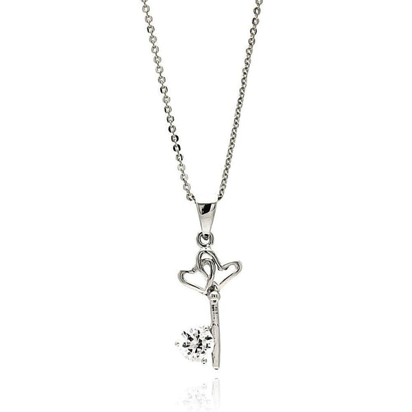 Silver 925 Rhodium Plated Open Heart Key CZ Necklace - BGP00612 | Silver Palace Inc.