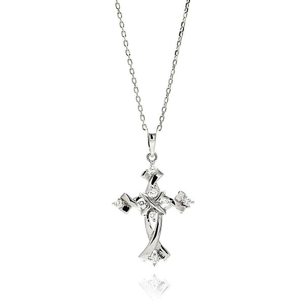 Silver 925 Rhodium Plated Cross CZ Necklace - BGP00615 | Silver Palace Inc.