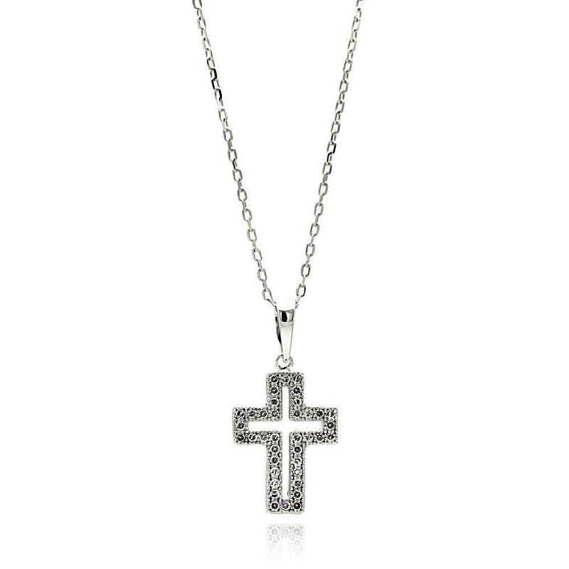 Silver 925 Rhodium Plated Open Cross CZ Necklace - BGP00621 | Silver Palace Inc.