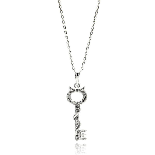 Silver 925 Rhodium Plated Open Key CZ Necklace - BGP00622 | Silver Palace Inc.