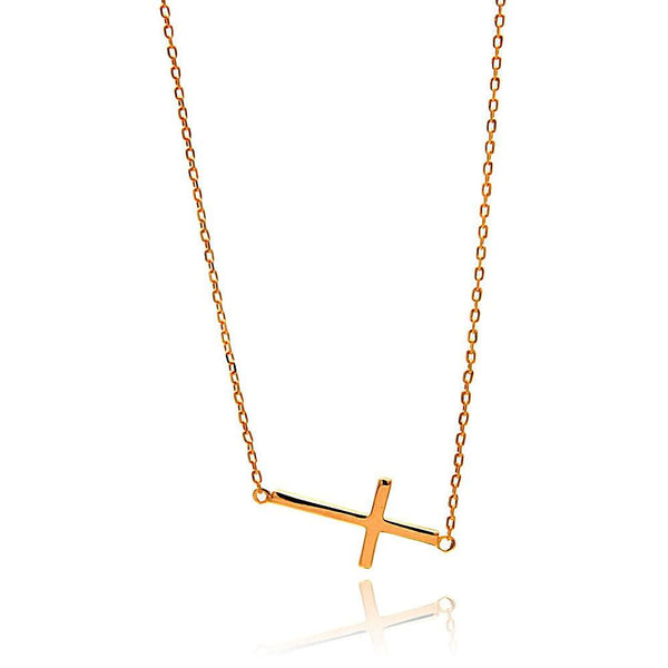 Silver 925 Rose Gold Plated Sideways Cross Necklace - BGP00625 | Silver Palace Inc.