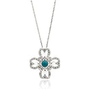 Silver 925 Rhodium Plated Open Flower Center Blue CZ Necklace - BGP00628 | Silver Palace Inc.