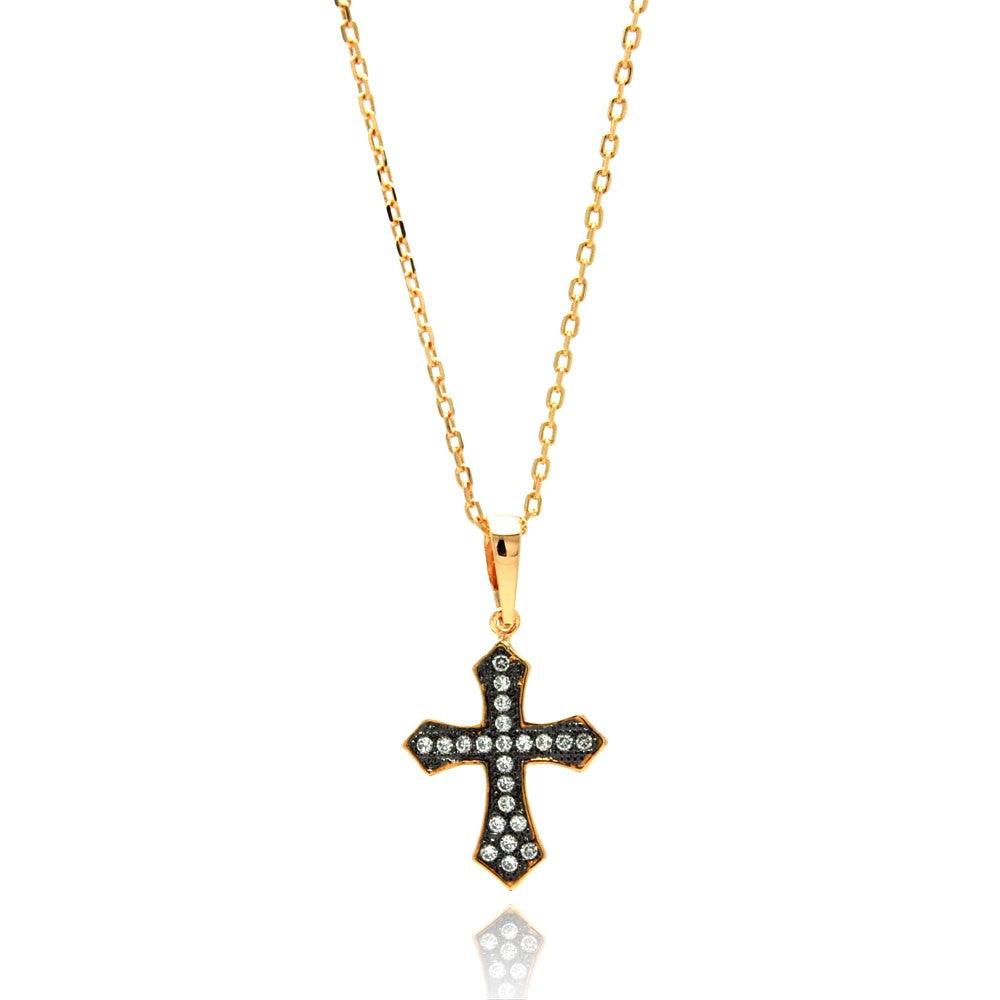 Cross Sterling Silver Bracelet with Cord plated in Rhodium main image 1