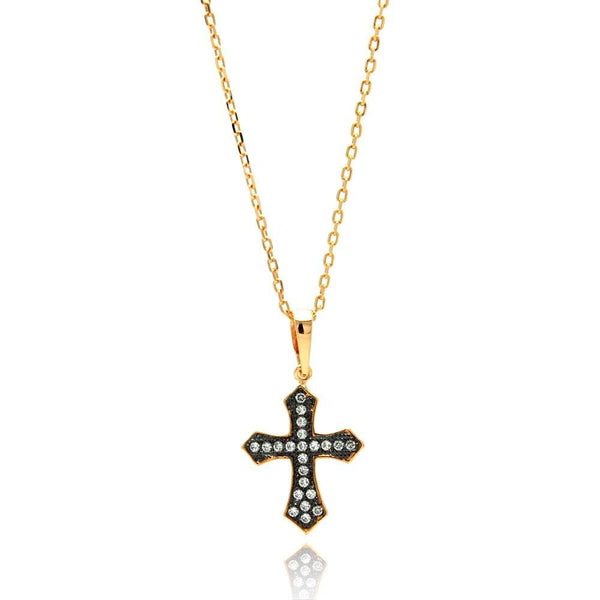 Silver 925 Gold and Rhodium Plated Cross CZ Necklace - BGP00635 | Silver Palace Inc.