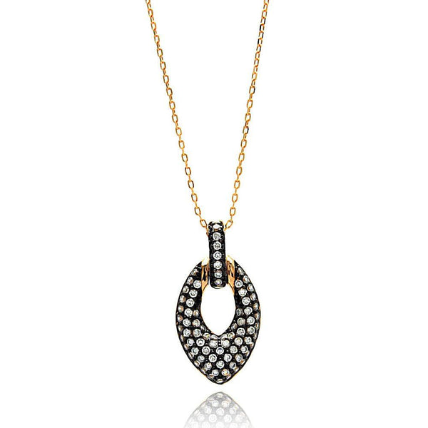 Closeout-Silver 925 Gold Plated Open Marquis Black and Clear CZ Necklace - BGP00636 | Silver Palace Inc.
