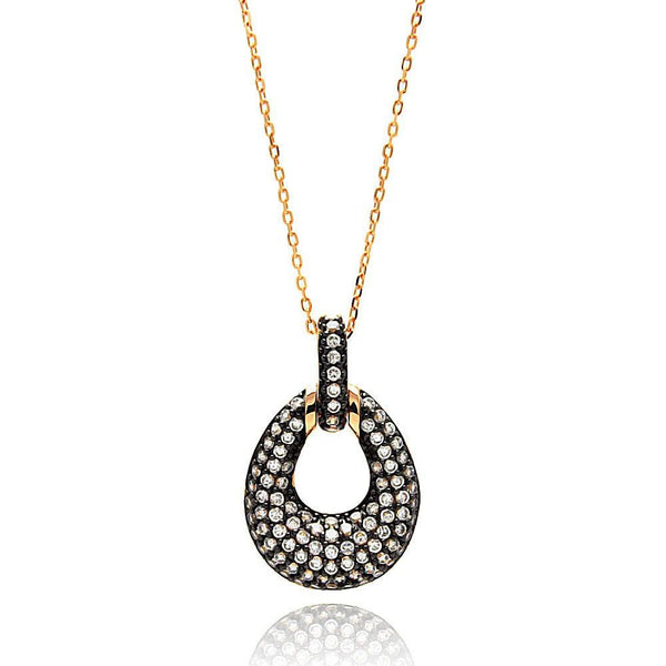 Silver 925 Gold Plated Open Teardrop Black and Clear CZ Necklace - BGP00638 | Silver Palace Inc.