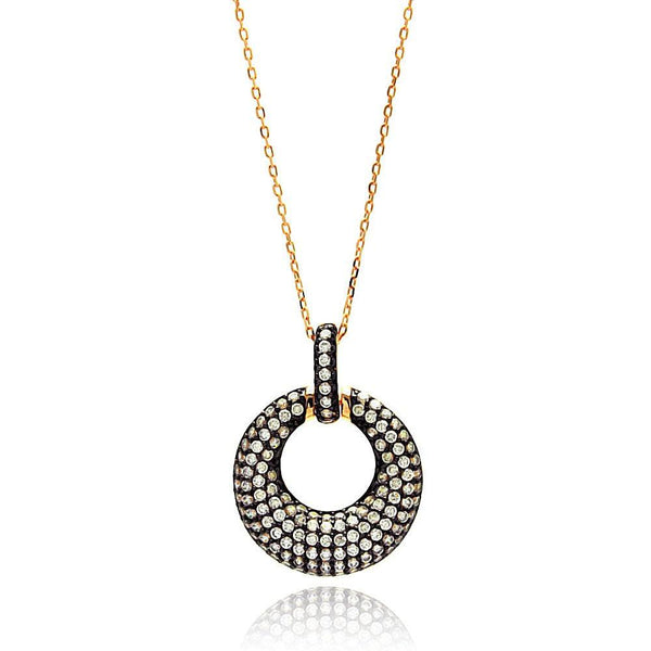 Silver 925 Gold Plated Open Circle Black and Clear CZ Necklace - BGP00639 | Silver Palace Inc.