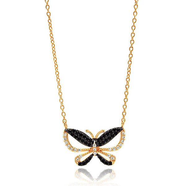 Silver 925 Gold and Black Plated Butterfly CZ Necklace - BGP00643 | Silver Palace Inc.