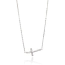 Silver 925 Rhodium Plated Sideways Cross CZ Necklace - BGP00646 | Silver Palace Inc.