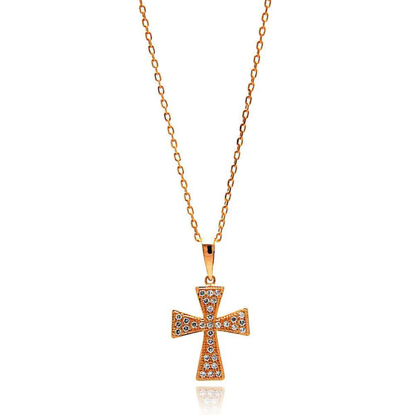 Silver 925 Rose Gold Plated Cross CZ Inlay Dangling Necklace - BGP00649 | Silver Palace Inc.