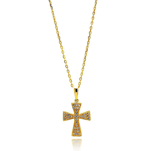 Silver 925 Gold Plated Cross CZ Inlay Dangling Necklace - BGP00650 | Silver Palace Inc.