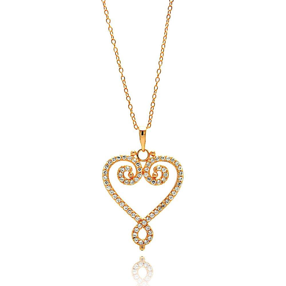 Silver 925 Gold Plated Open Heart CZ Outline Necklace - BGP00685 | Silver Palace Inc.
