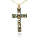 Closeout-Silver 925 Rhodium Plated Cross Clear and Champagne CZ Necklace - BGP00714 | Silver Palace Inc.