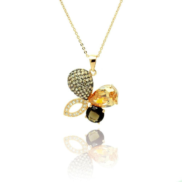 Silver 925 Gold Plated Flower CZ Necklace - BGP00774 | Silver Palace Inc.