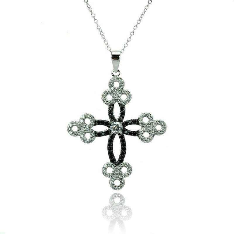 Silver 925 Rhodium Plated Cross CZ Necklace - BGP00777 | Silver Palace Inc.
