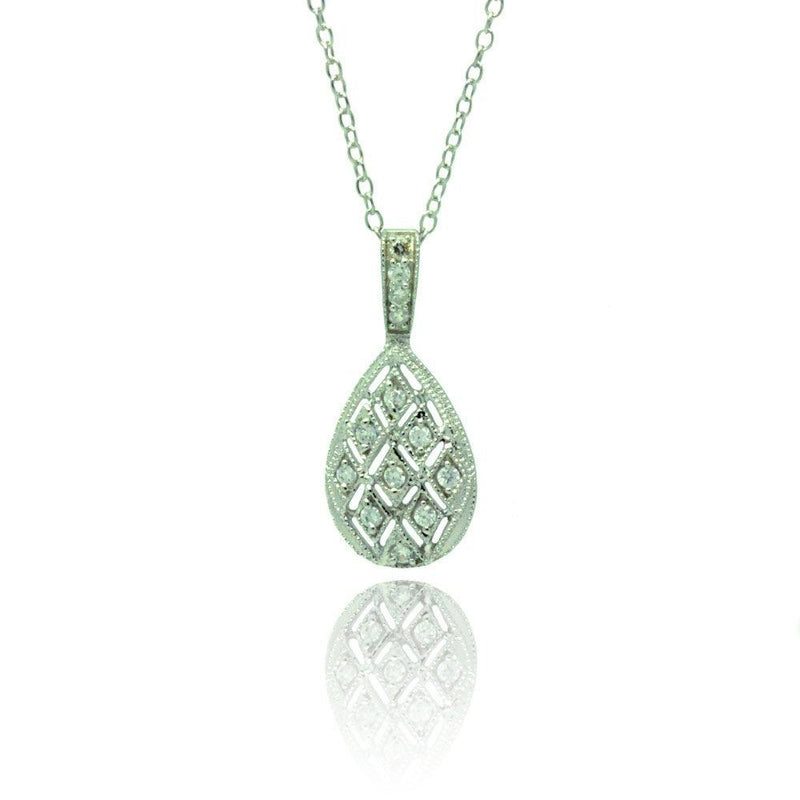 Silver 925 Rhodium Plated Teardrop CZ Necklace - BGP00779 | Silver Palace Inc.