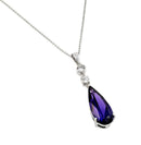 Silver 925 Rhodium Plated Teardrop Purple CZ Dangling Necklace - BGP00810P | Silver Palace Inc.