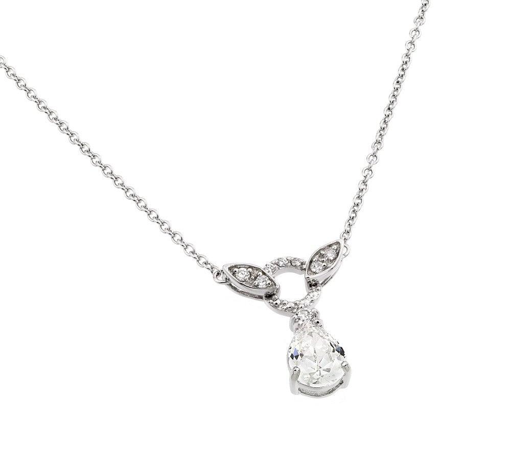 Silver 925 Rhodium Plated Clear CZ Stone Tear Drop Shape Pendant Necklace - BGP00846C | Silver Palace Inc.